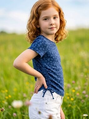 NWT Thereabouts Navy Floral Kids Ruched Top ~sz 5